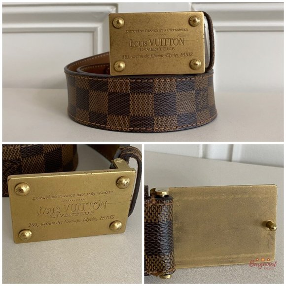 Authentic Louis Vuitton Damier Ebene Coated Canvas Leather Inventeur Belt 85/34 - Picture 2 of 13